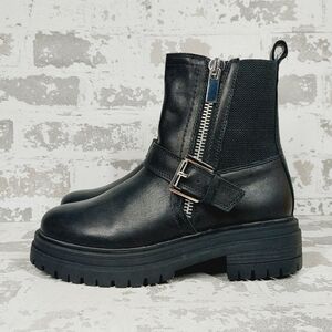 NEW Blondo Garnet  Waterproof Biker Lug Sole Black Leather Moto Ankle Boot B614